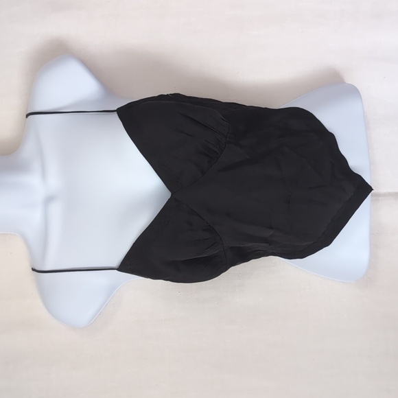 Cotton Candy Tops - Cotton Candy LA Black Satin Tie-Up Tank Cropped Size Large